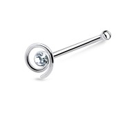 Round Stone Bone Nose Stud Silver NSKD-09